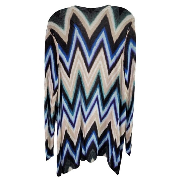 Chicos Cardigan Sweater Rayon Women's Size 2 US Large LS Open Front Blue Chevron - Picture 3 of 7